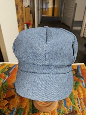 Vtg Denim Newspaper Boy Elastic Hat